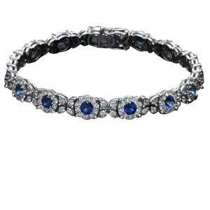 9.40 Natural Blue Sapphire and Diamond 14K Solid White Gold Bracelet